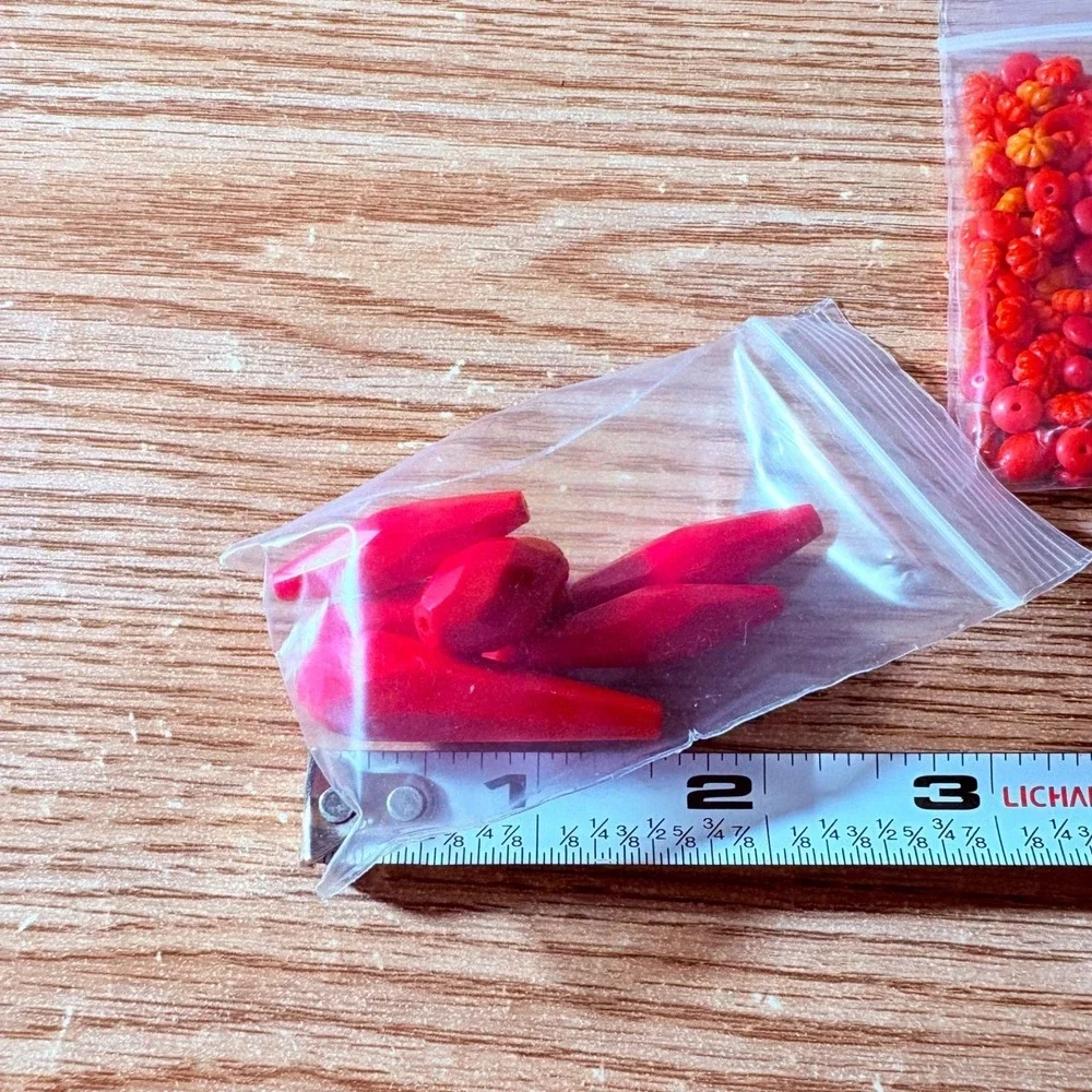 Lot of 5 Red Plastic Beads Various Shapes Sizes Faceted Square Floral Crafts